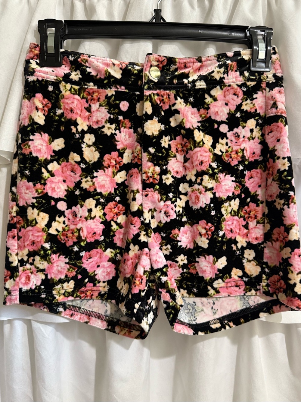 Floral Velvet like Women’s Shorts — Pink on Black